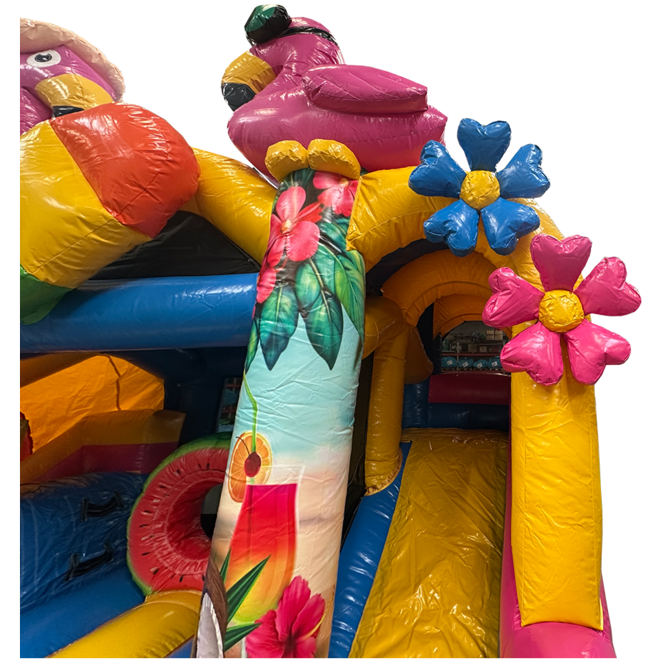 Hüpfburg mit 2 Rutschen 3D Flamingo