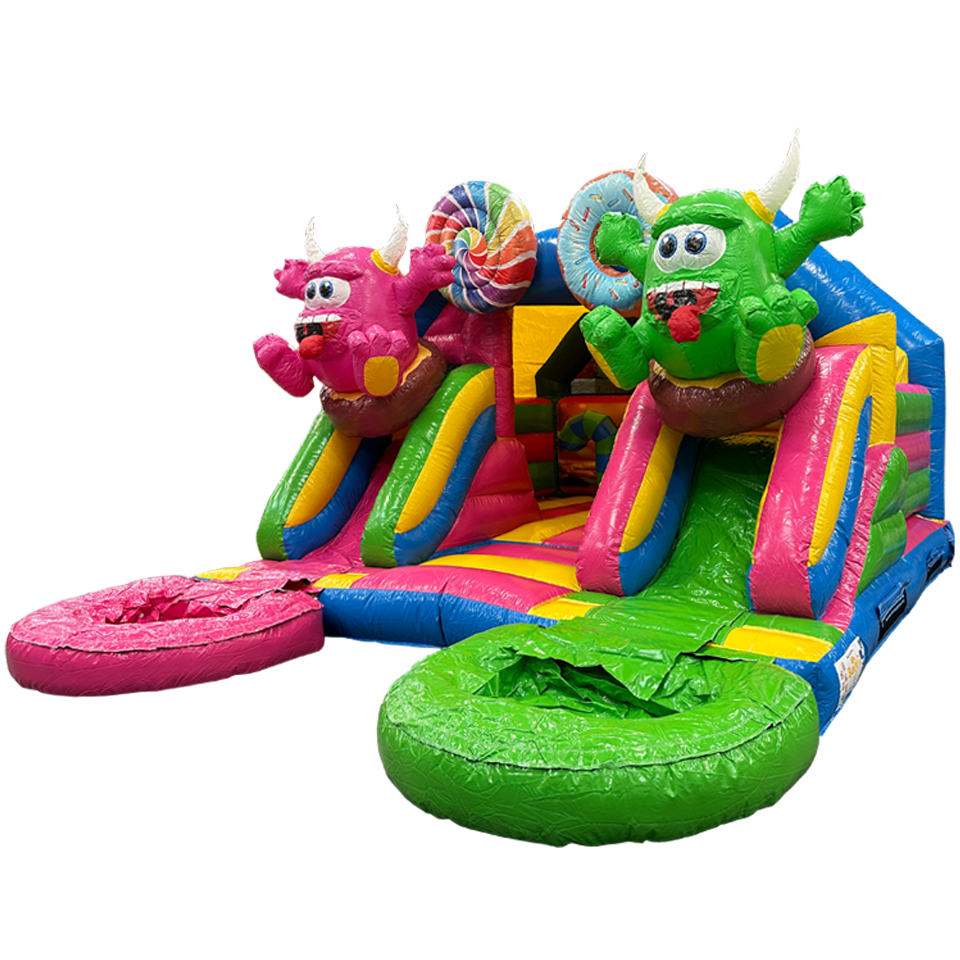 Combo Midi 2 Glijbanen Cookie Monster Springkasteel