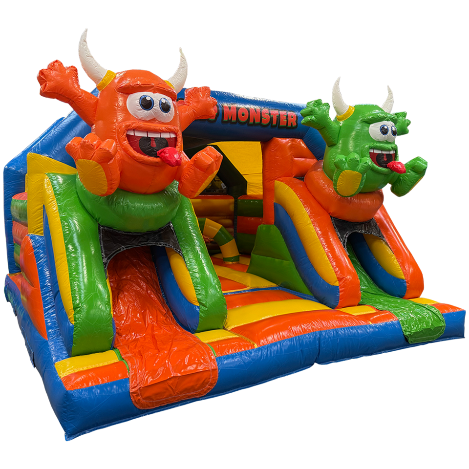 Combo Midi 2 Glijbanen Cookie Monster Springkasteel Zonder Zwembadjes