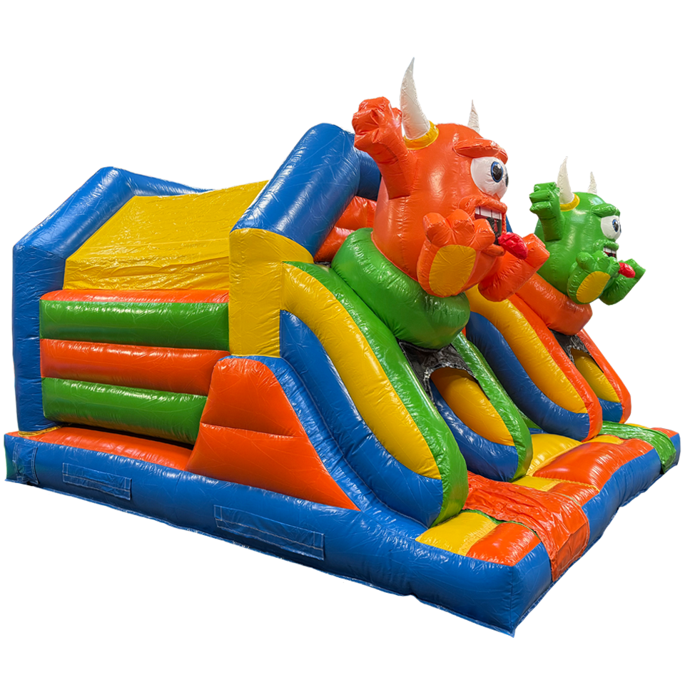 Combo Midi 2 Glijbanen Cookie Monster Springkasteel Zonder Zwembadjes