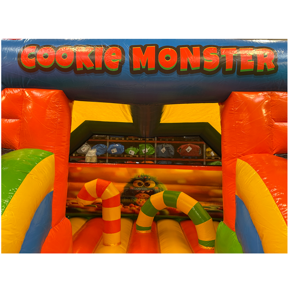 Combo Midi 2 Glijbanen Cookie Monster Springkasteel Zonder Zwembadjes