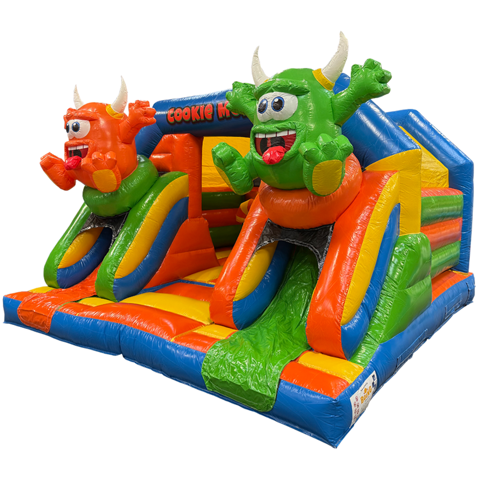 Combo Midi 2 Glijbanen Cookie Monster Springkasteel Zonder Zwembadjes