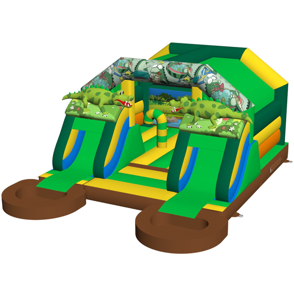 Combo Midi 2 Glijbanen Krokodil Springkasteel