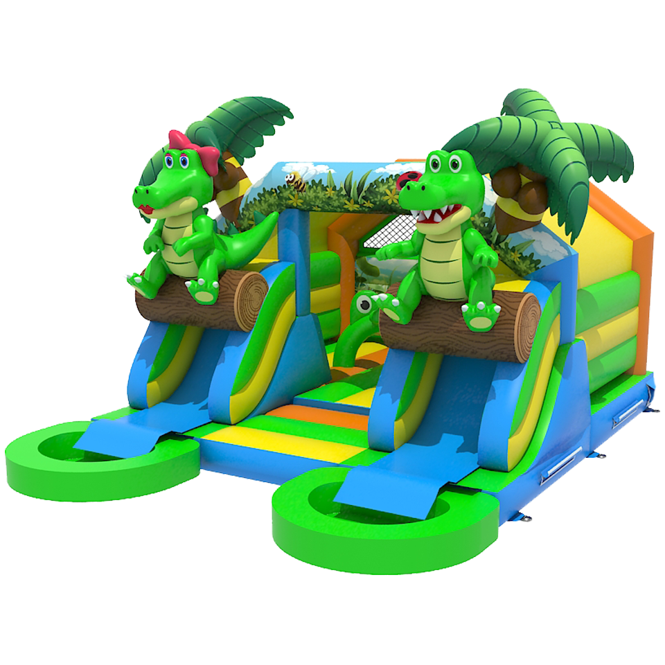 Combo Midi 2 Glijbanen Krokodil Springkasteel