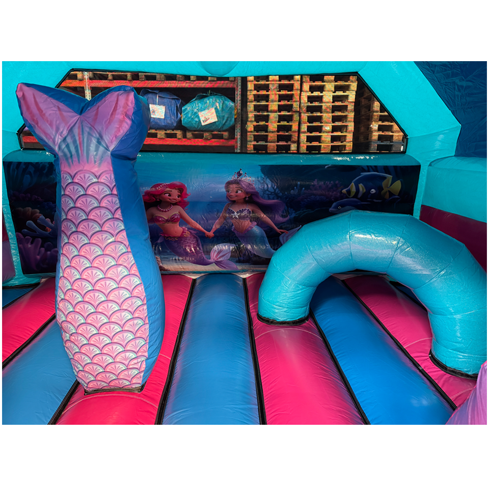 Combo Midi 2 Glijbanen Glitter Zeemeermin Springkasteel