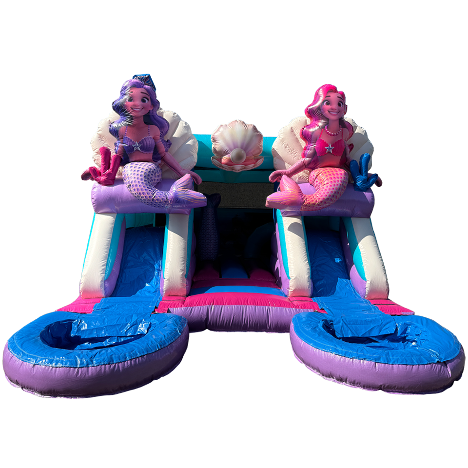 Combo Midi 2 Glijbanen Glitter Zeemeermin Springkasteel