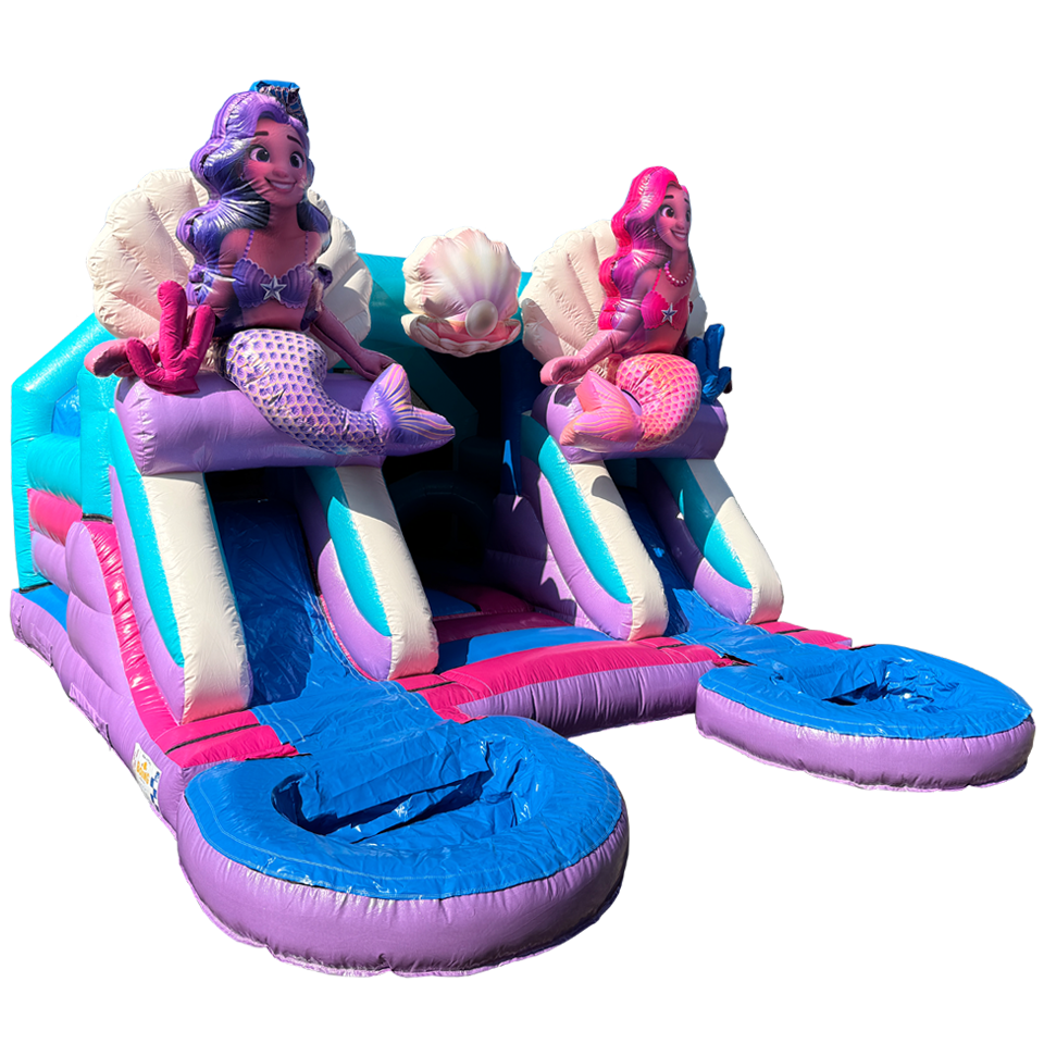 Combo Midi 2 Glijbanen Glitter Zeemeermin Springkasteel