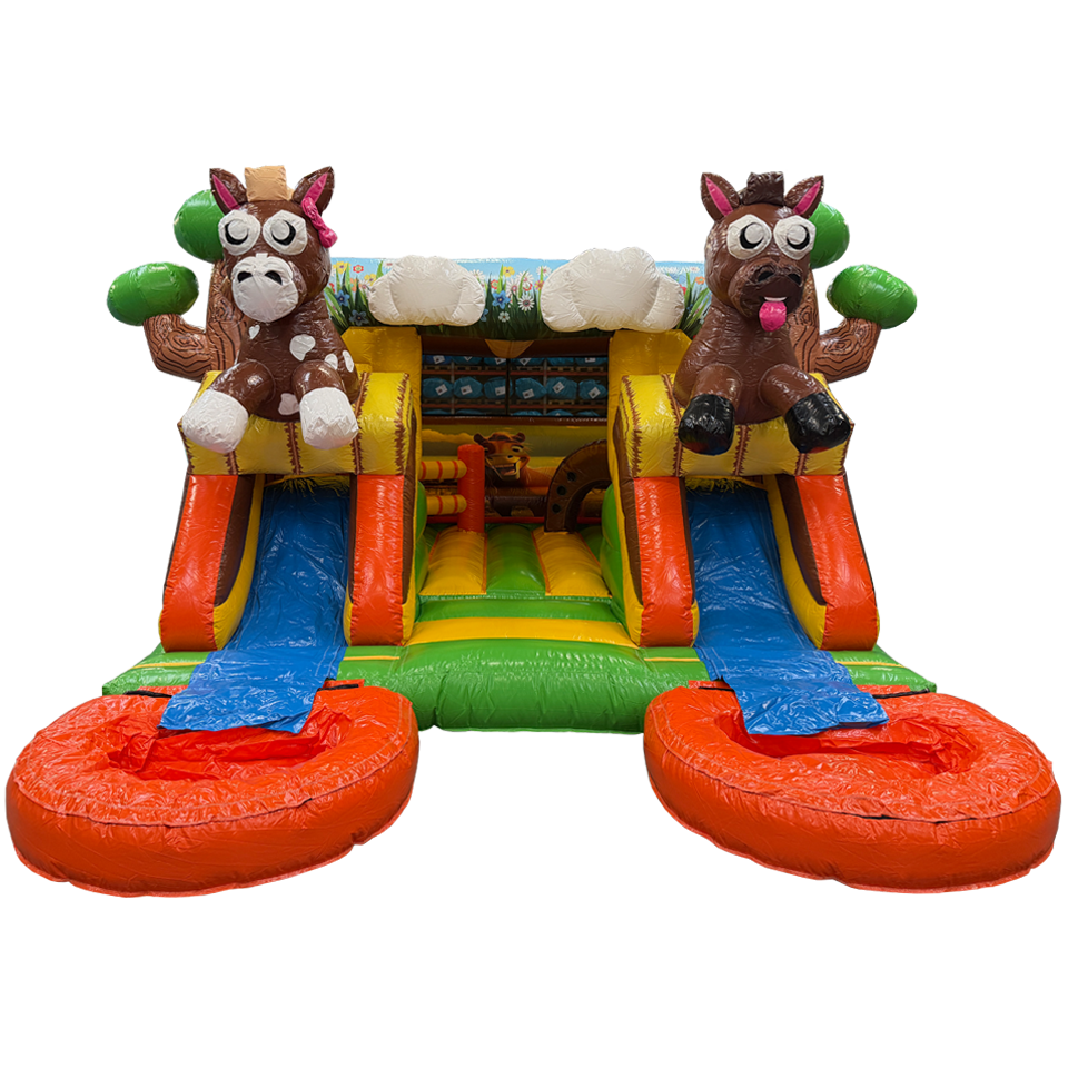 Combo Midi 2 toboggans chevaux château gonflable