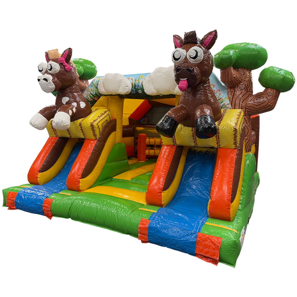 Combo Midi 2 toboggans chevaux château gonflable