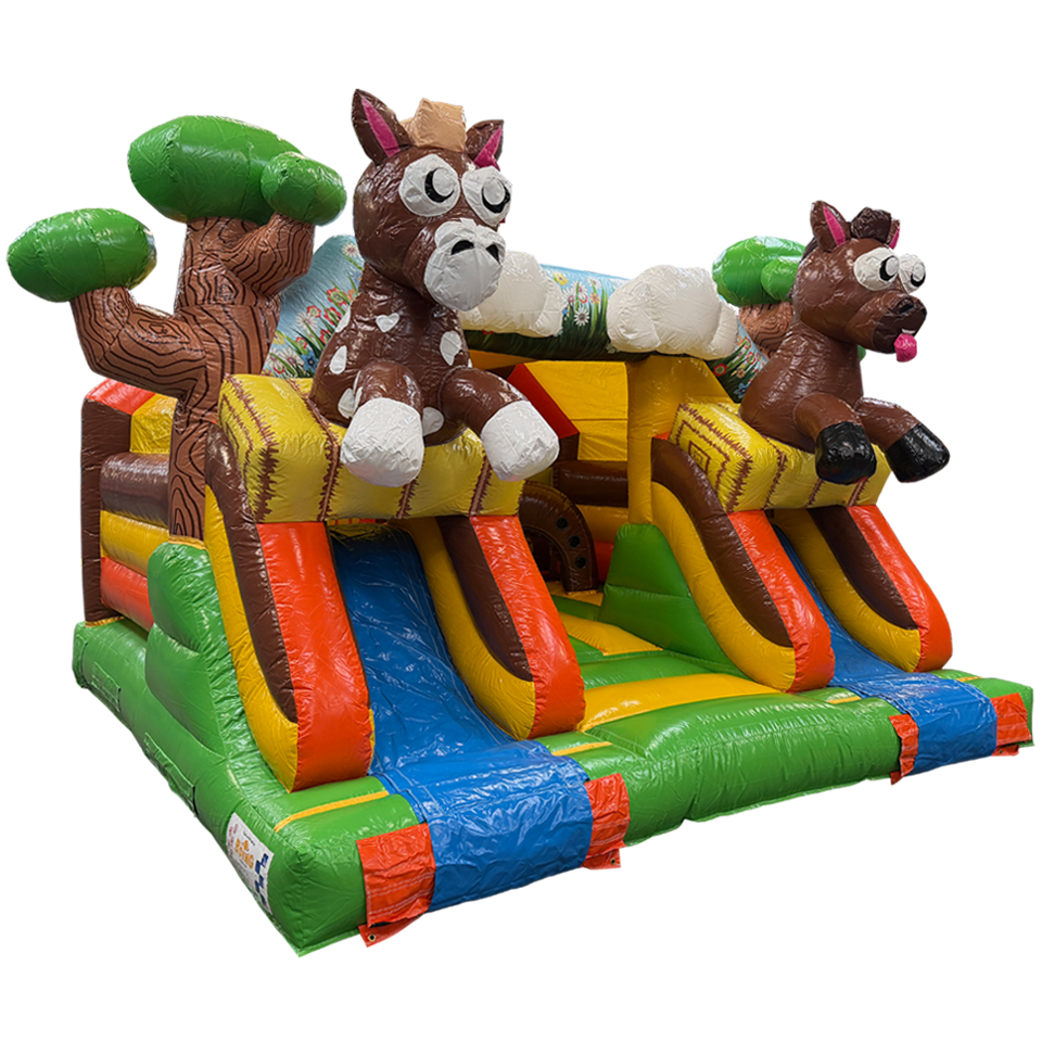 Combo Midi 2 toboggans chevaux château gonflable