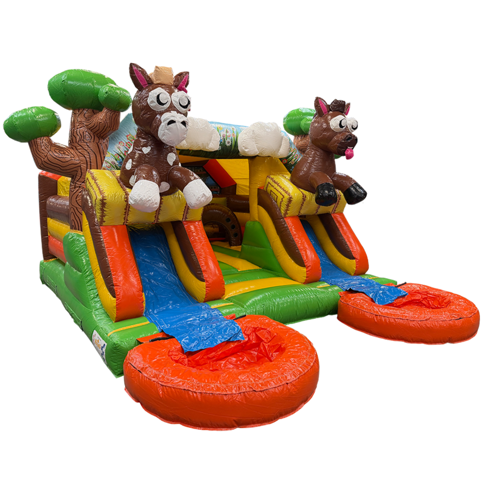 Combo Midi 2 toboggans chevaux château gonflable