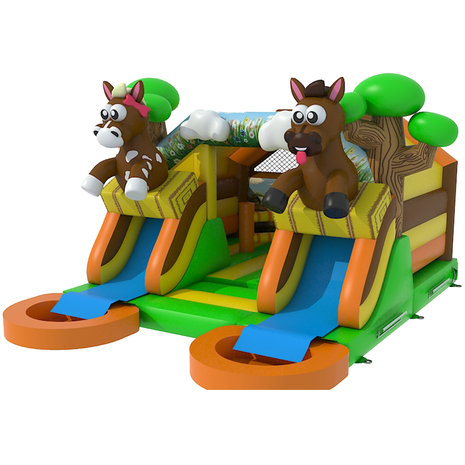 Combo Midi 2 Glijbanen Paarden Springkasteel