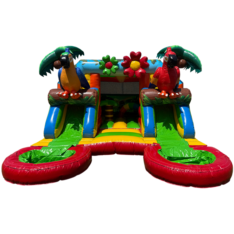 Combo Midi 2 Glijbanen Papegaai Springkasteel