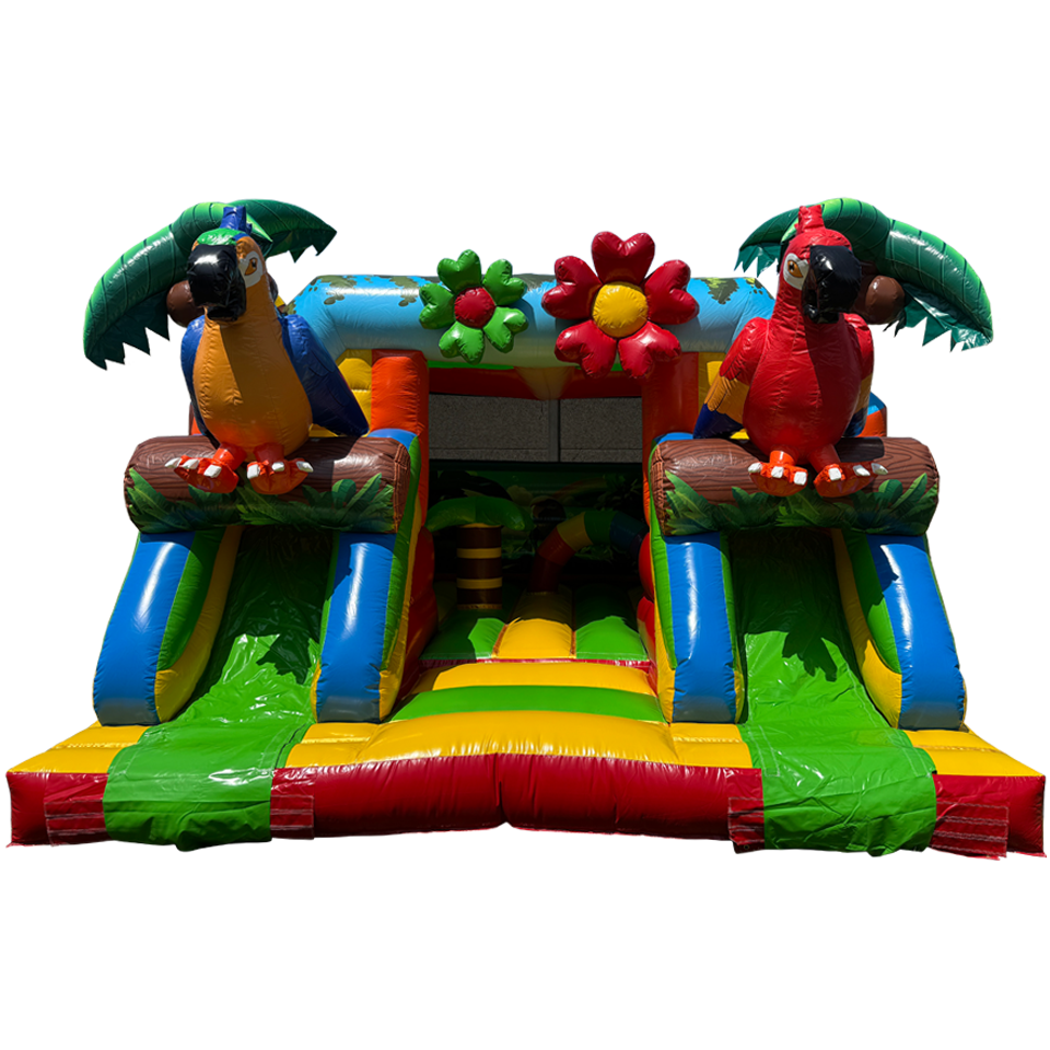 Combo Midi 2 Glijbanen Papegaai Springkasteel