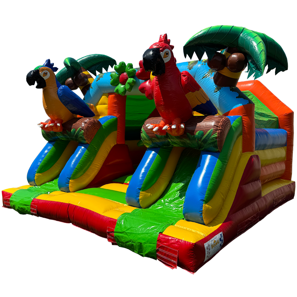 Combo Midi 2 Glijbanen Papegaai Springkasteel