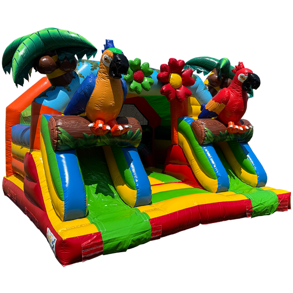 Combo Midi 2 Glijbanen Papegaai Springkasteel