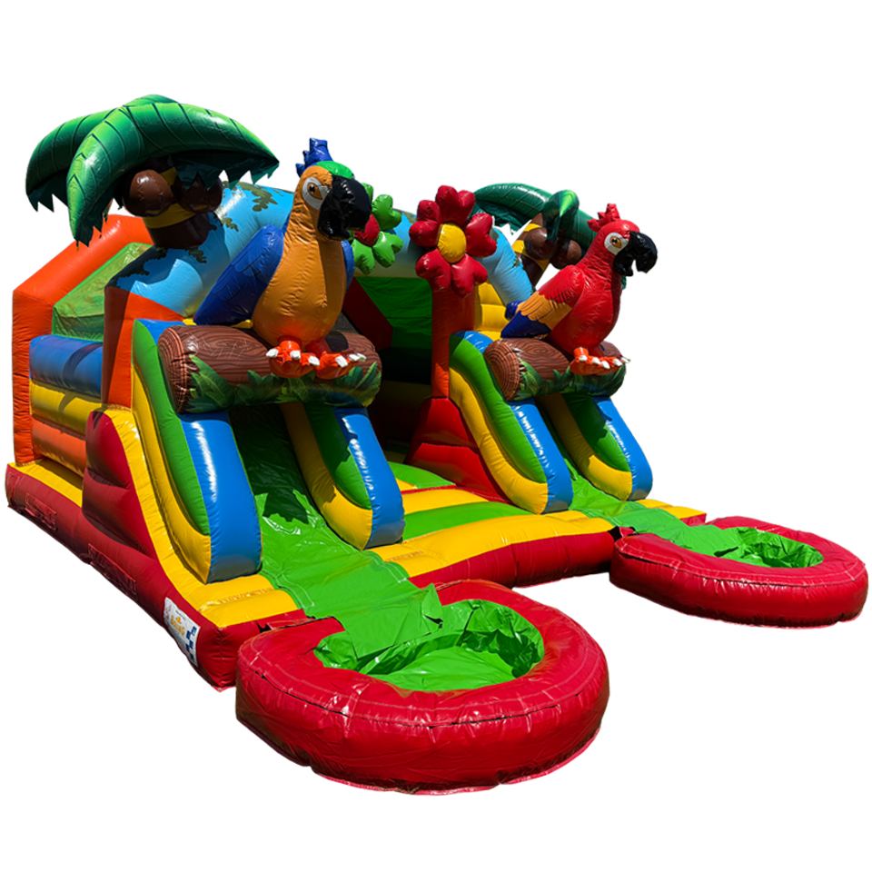 Combo Midi 2 Glijbanen Papegaai Springkasteel