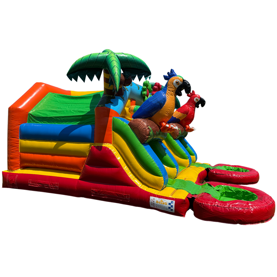 Combo Midi 2 Glijbanen Papegaai Springkasteel