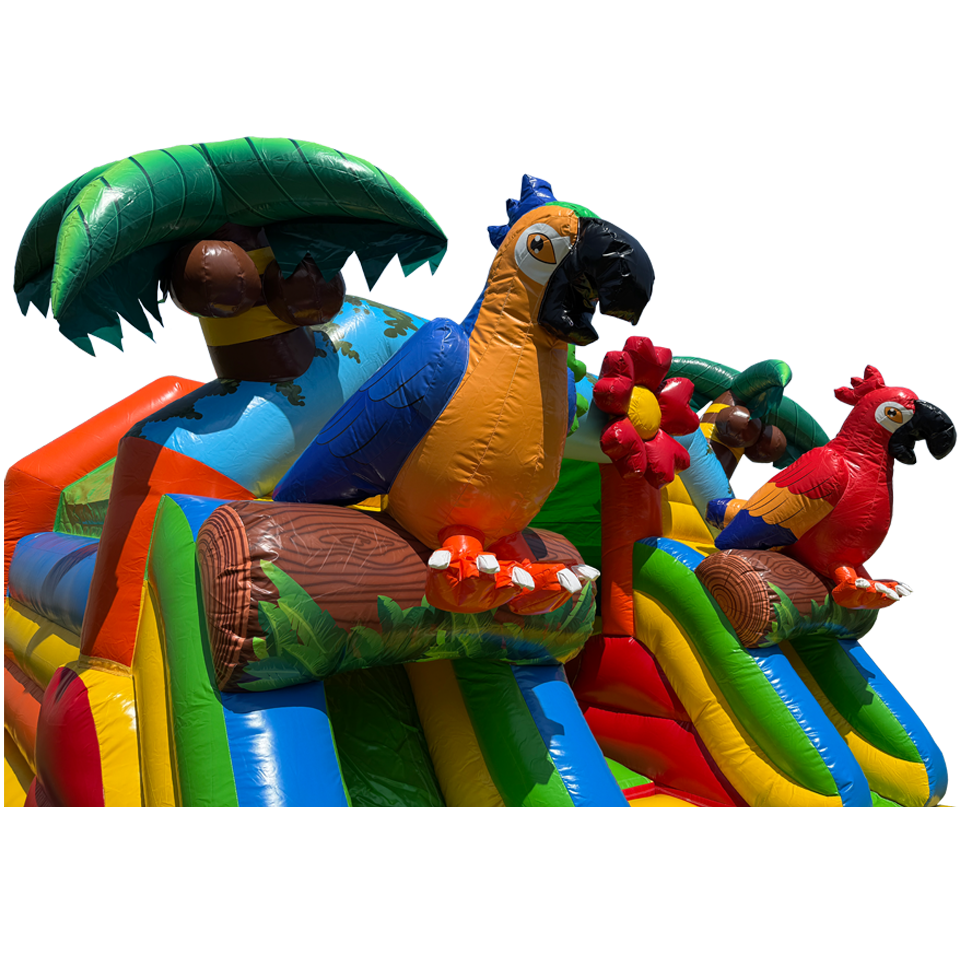 Combo Midi 2 Glijbanen Papegaai Springkasteel