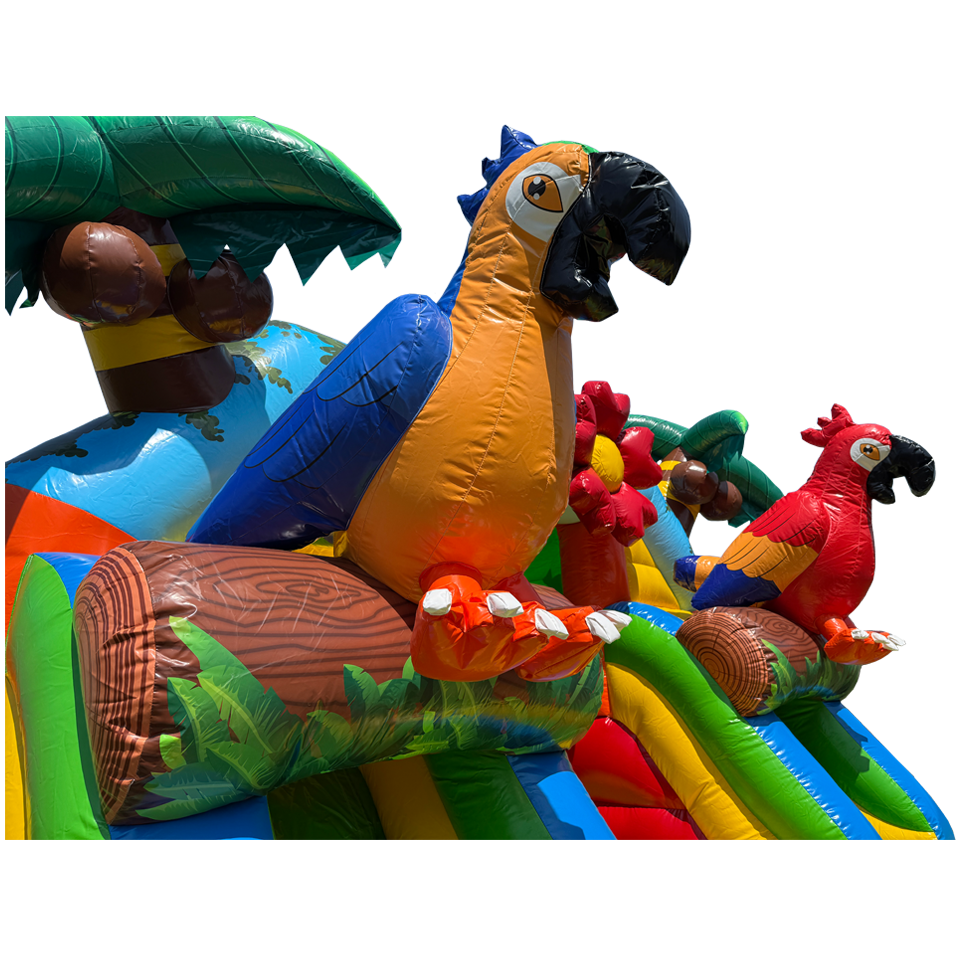 Combo Midi 2 Glijbanen Papegaai Springkasteel