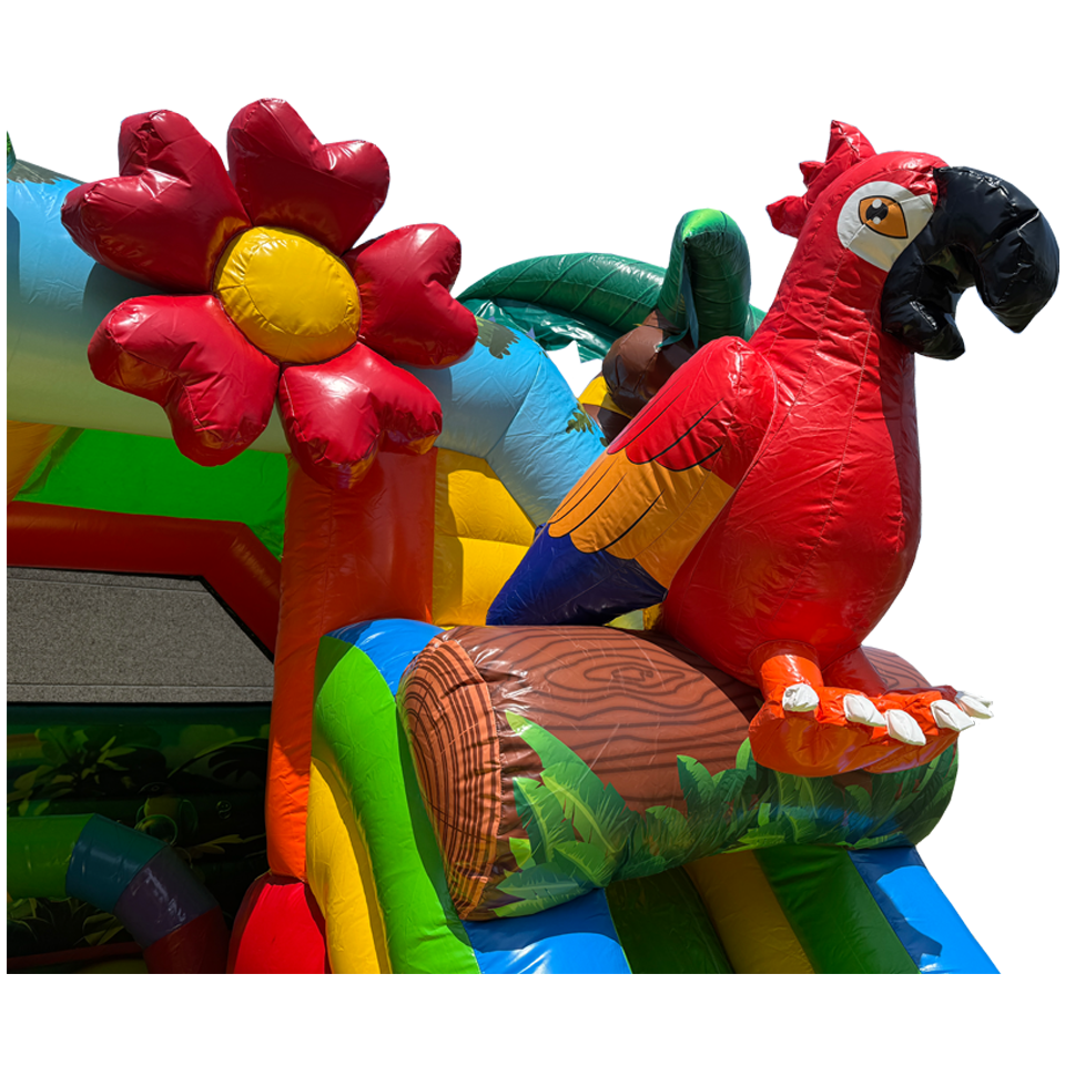 Combo Midi 2 Glijbanen Papegaai Springkasteel