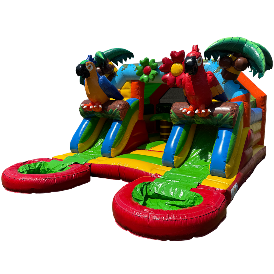 Combo Midi 2 Glijbanen Papegaai Springkasteel