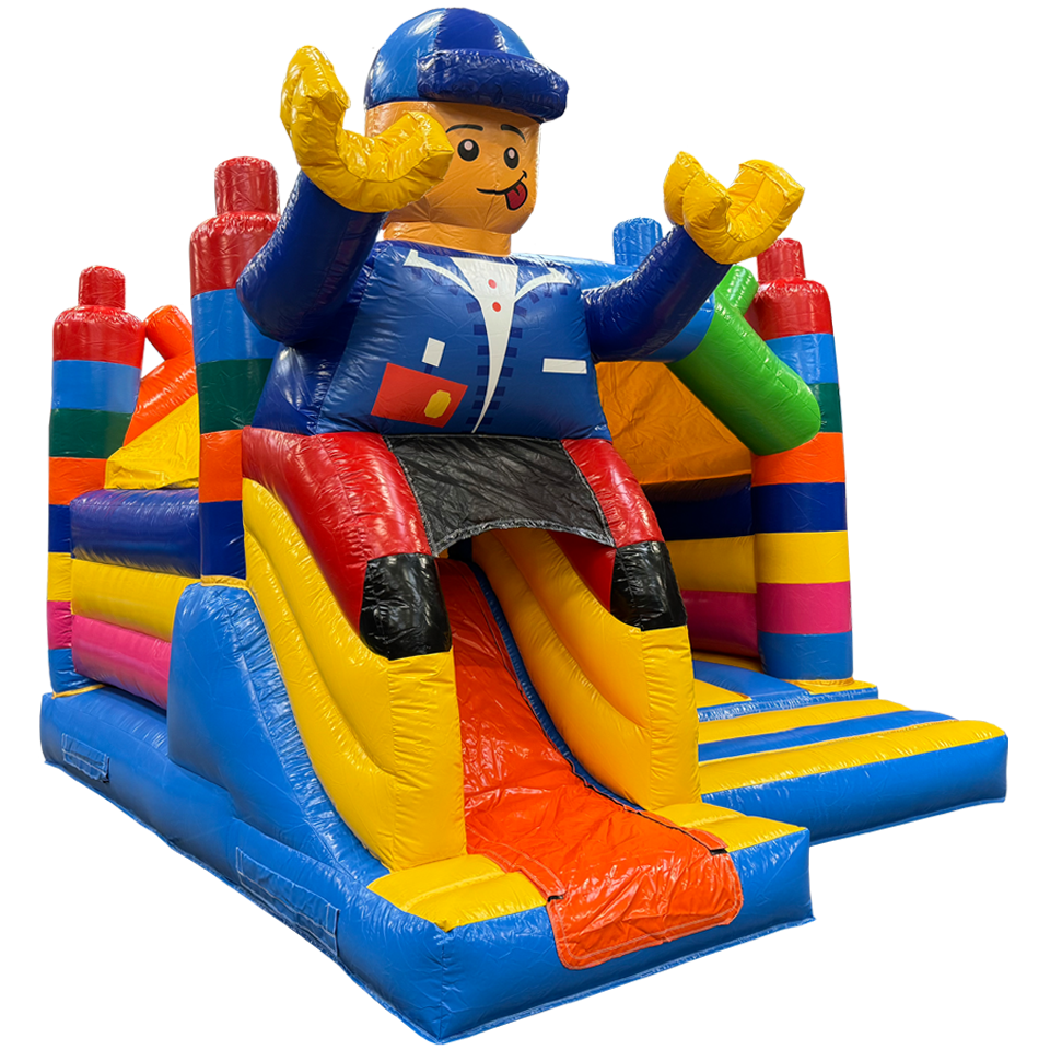 Midi Château gonflable en blocs colorés 3D avec obstacles