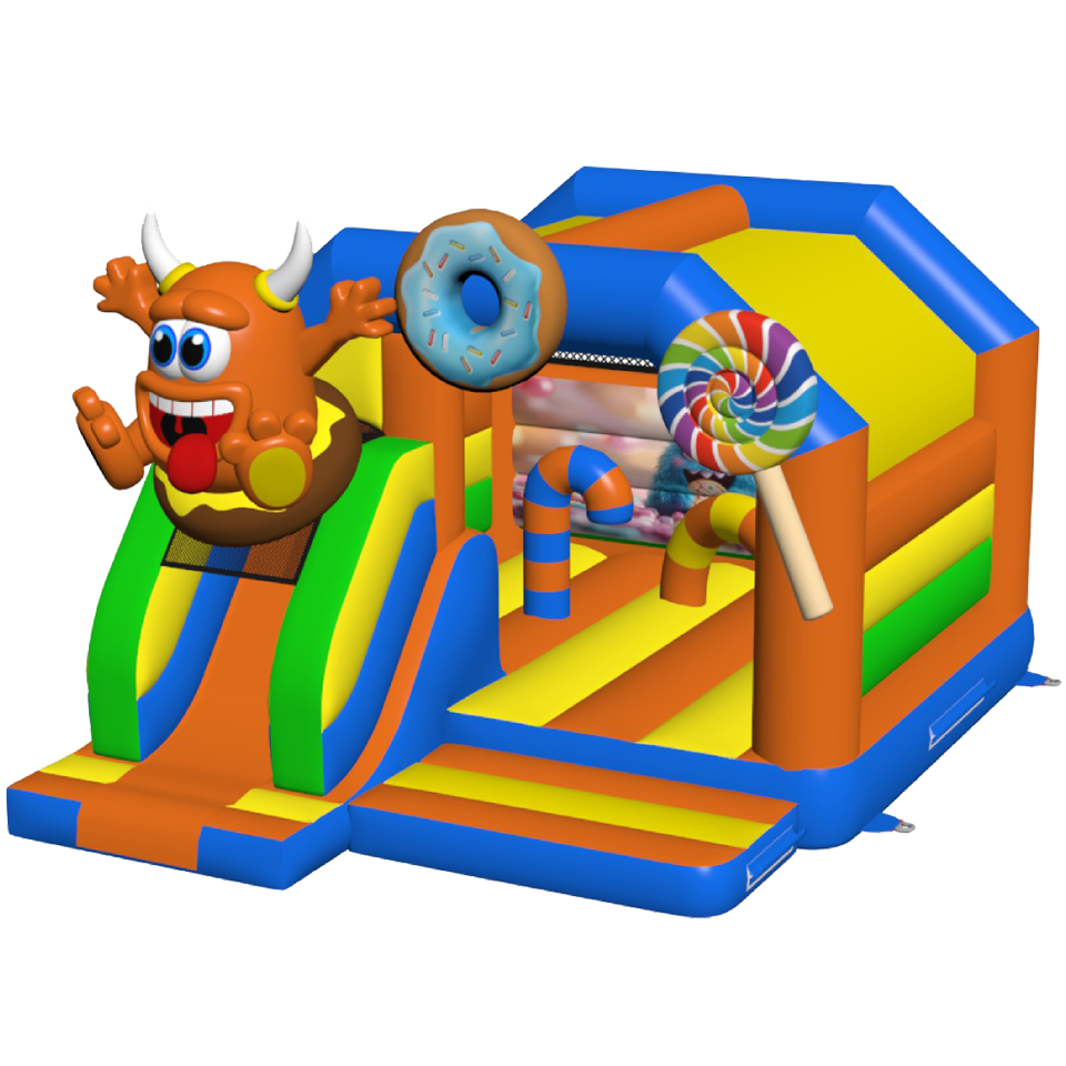 Combo Midi 3D Cookie Monster Oranje Springkasteel Met Obstakels