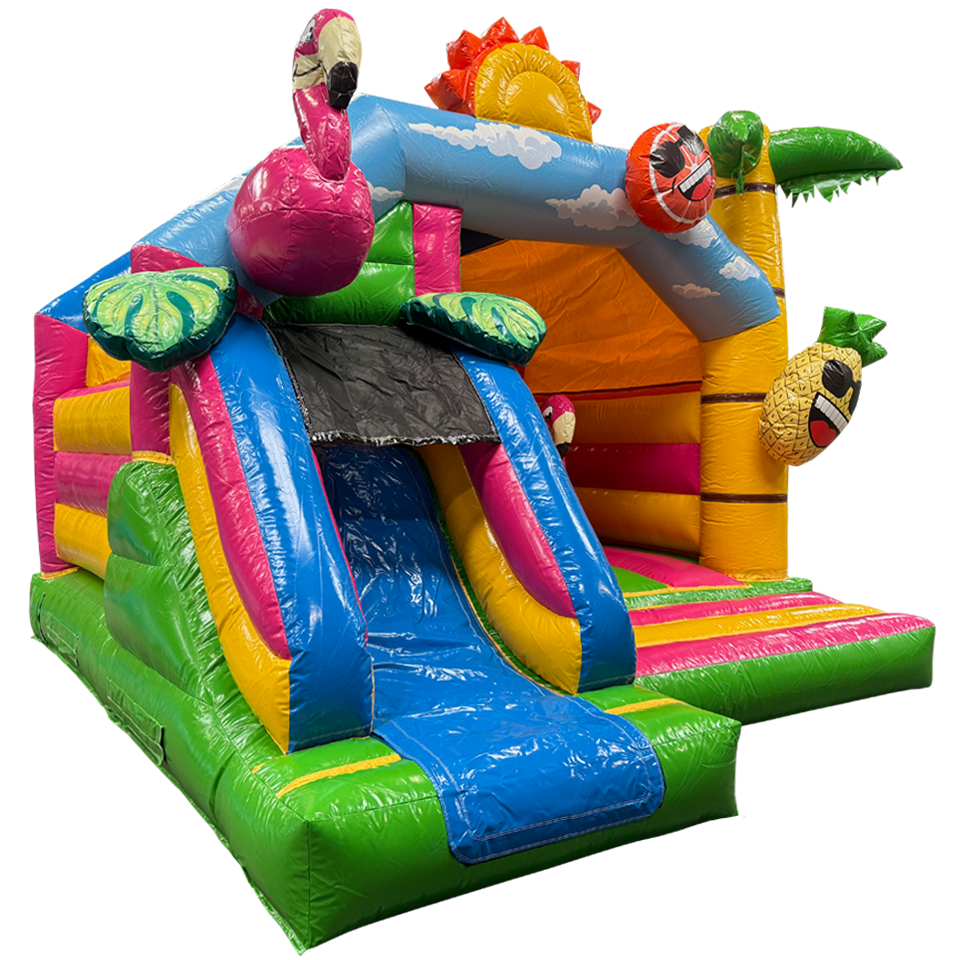 Château Gonflable Midi 3D Flamingo avec obstacles