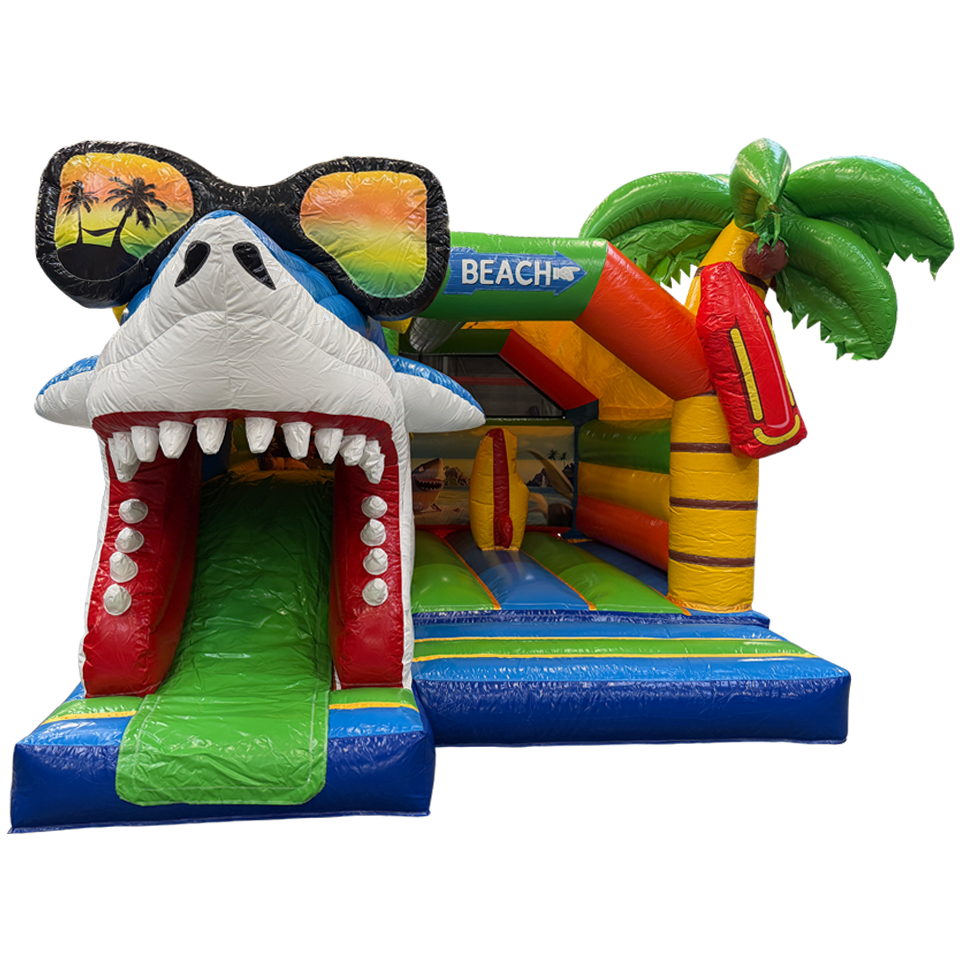 Combo Midi 3D Surfing Haai Springkasteel Met Obstakel