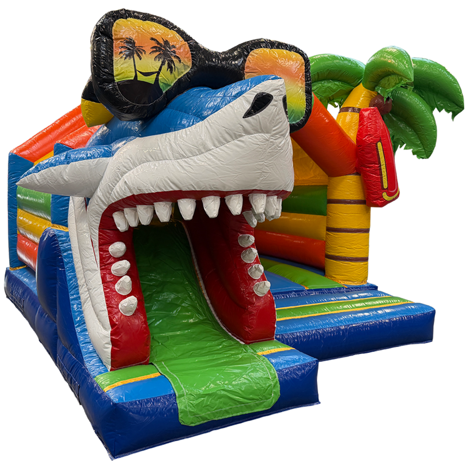 Combo Midi 3D Surfing Haai Springkasteel Met Obstakel