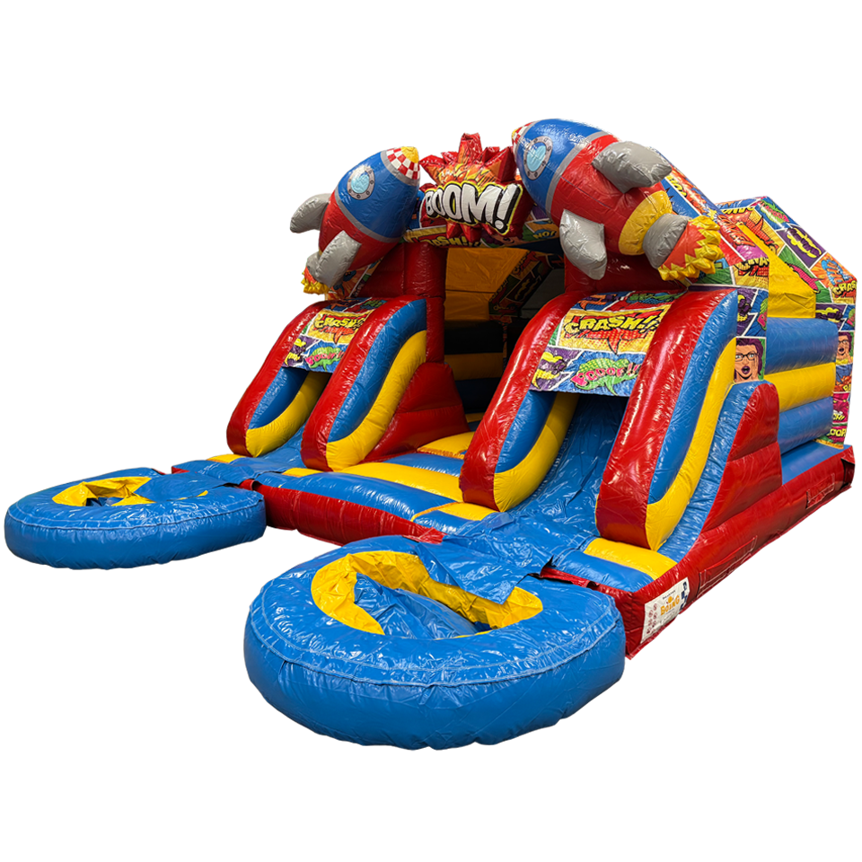 Combo Midi 2 Glijbanen Comic Springkasteel