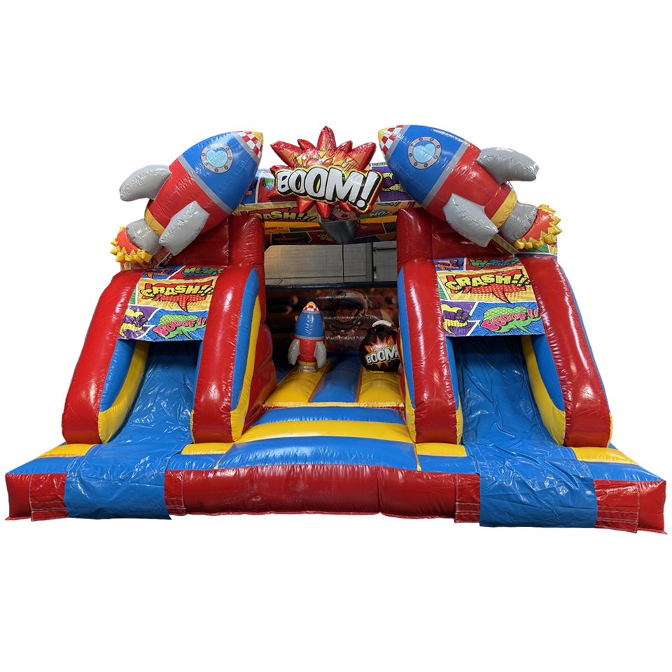 Combo Midi 2 Glijbanen Comic Springkasteel