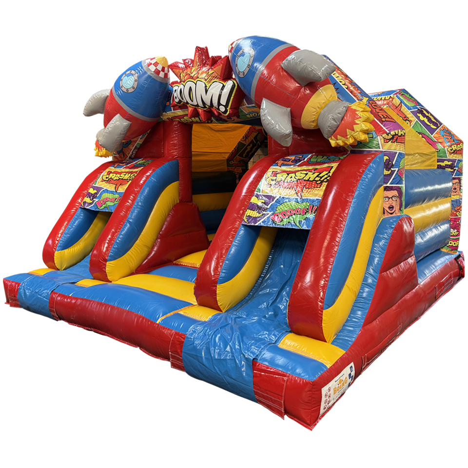 Combo Midi 2 Glijbanen Comic Springkasteel