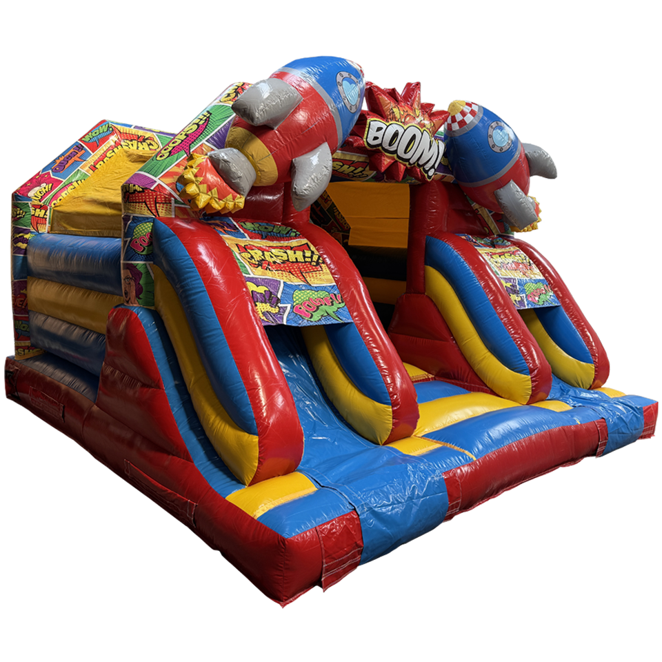 Combo Midi 2 Glijbanen Comic Springkasteel