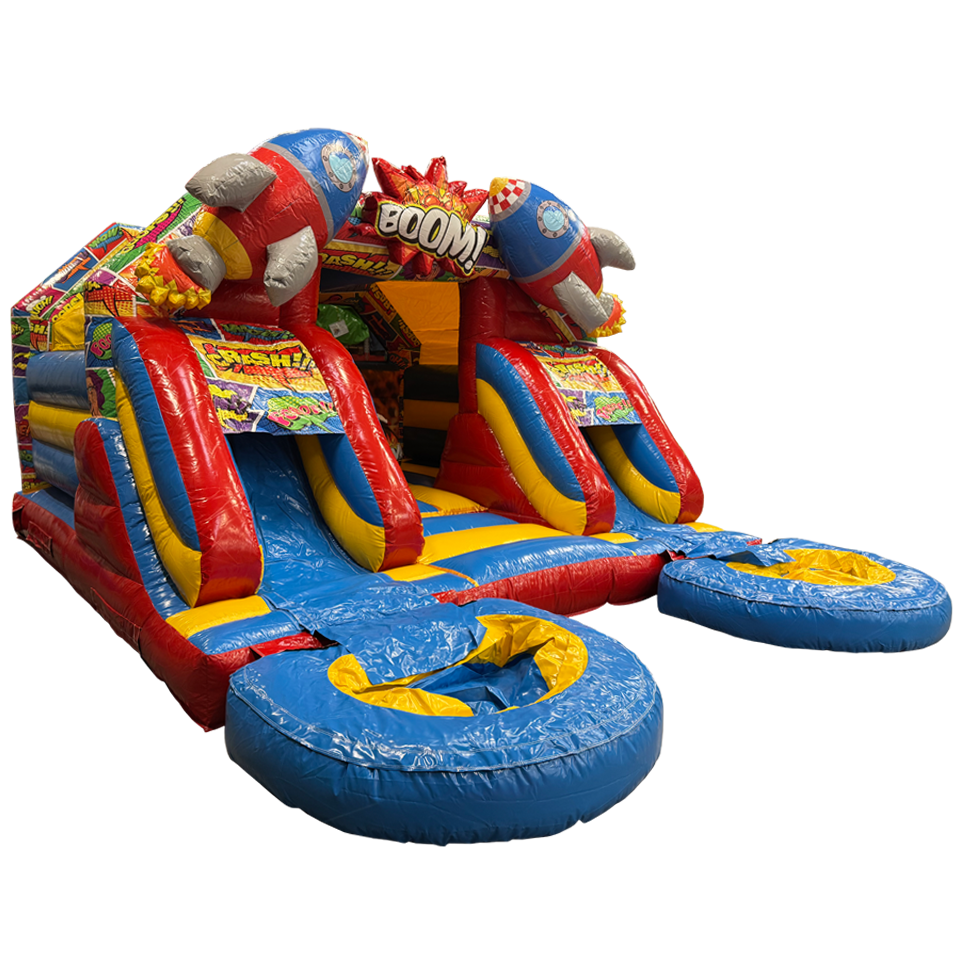 Combo Midi 2 Glijbanen Comic Springkasteel