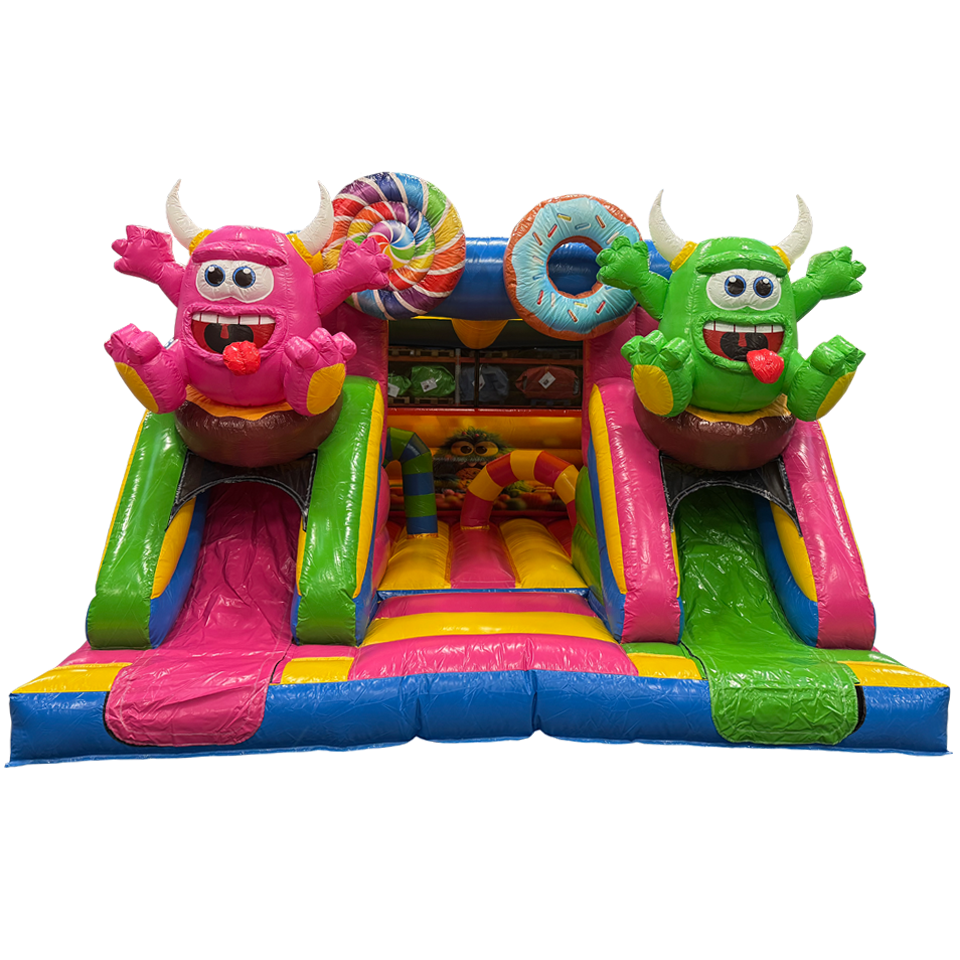 Combo Midi 2 Glijbanen Cookie Monster Springkasteel