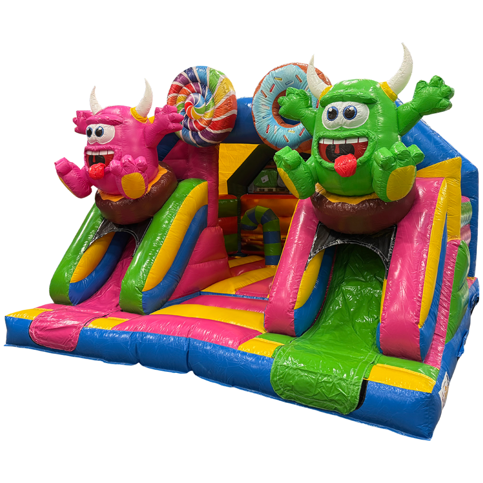 Combo Midi 2 Glijbanen Cookie Monster Springkasteel