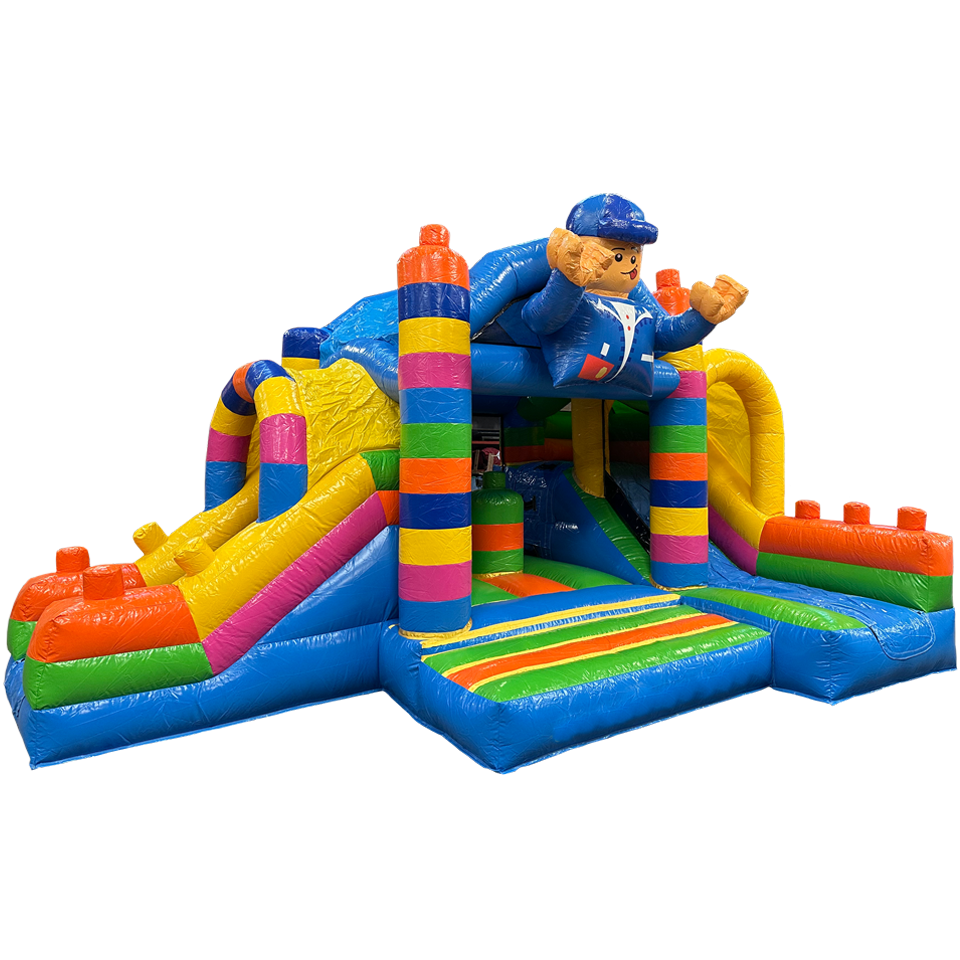 Springkasteel met 2 Glijbanen Gekleurde Blokjes