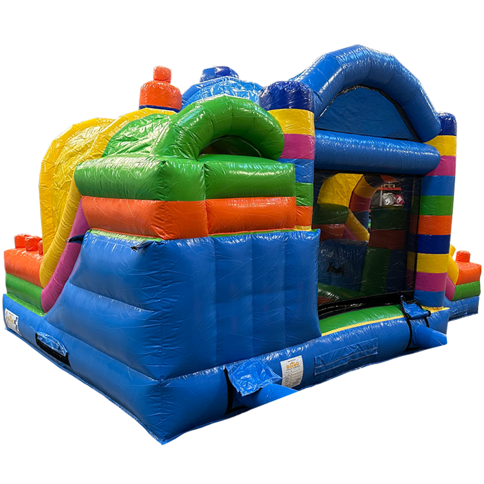 Springkasteel met 2 Glijbanen Gekleurde Blokjes