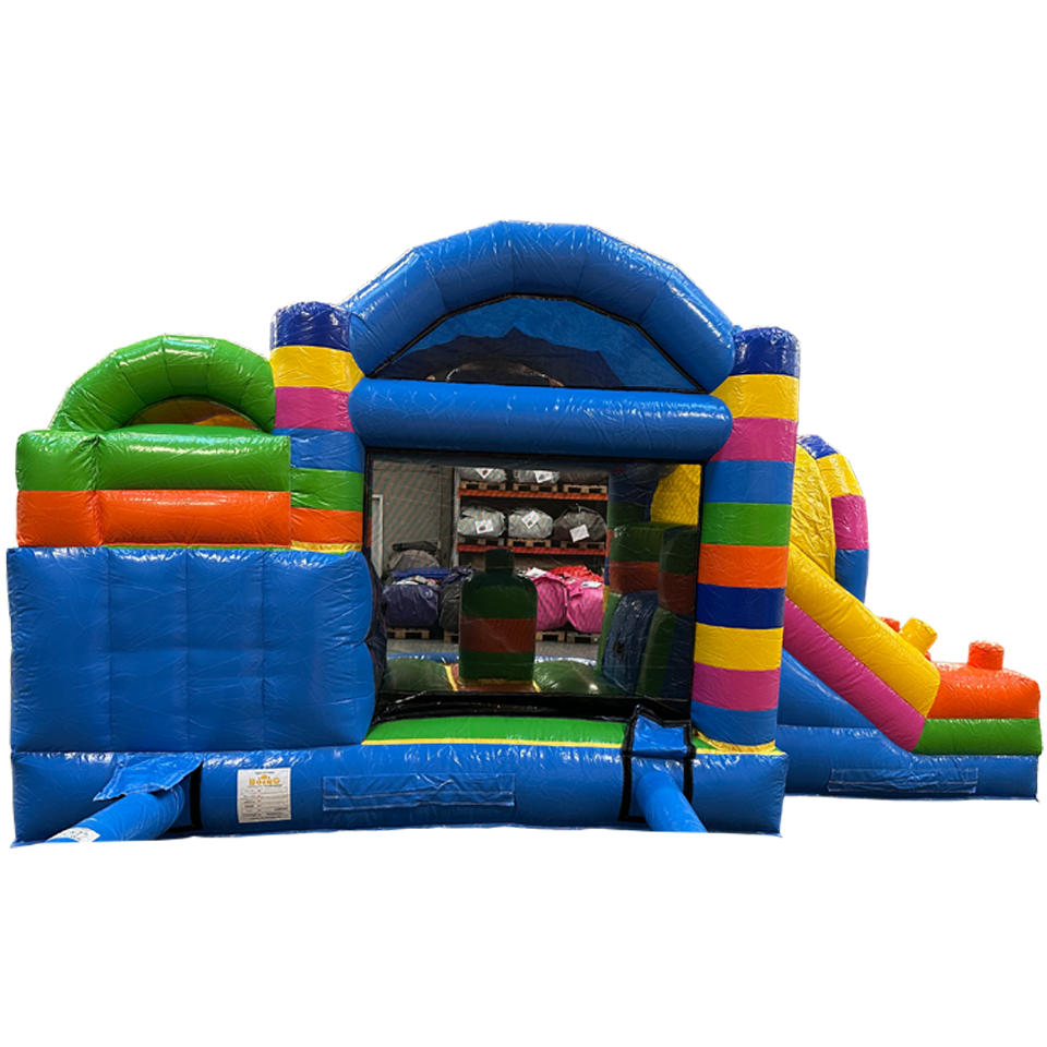 Springkasteel met 2 Glijbanen Gekleurde Blokjes