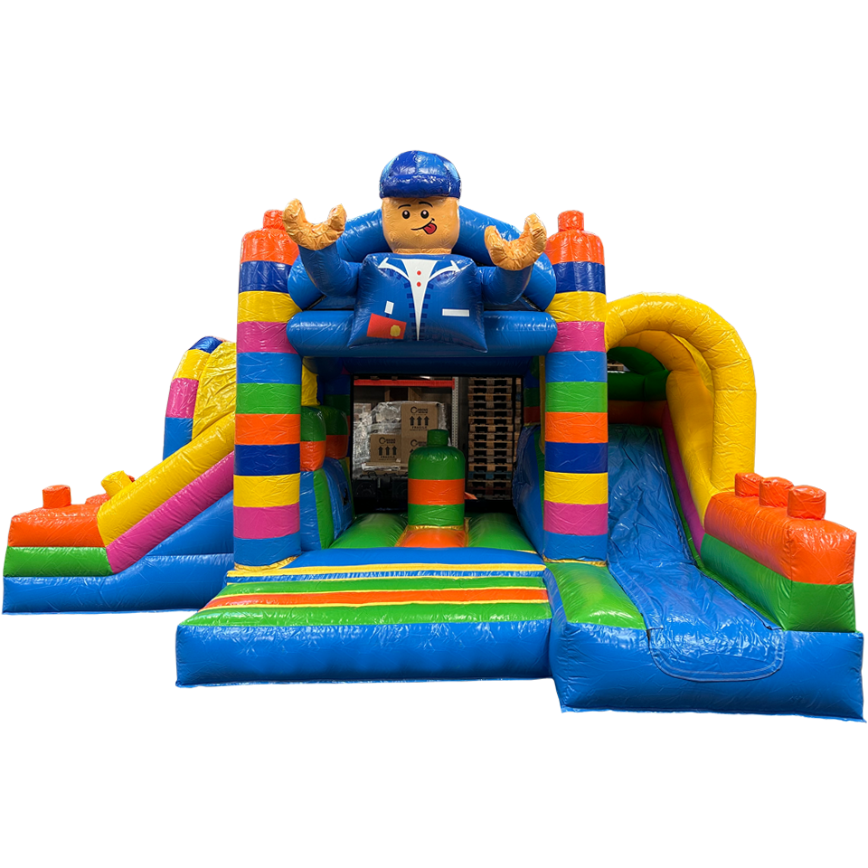 Springkasteel met 2 Glijbanen Gekleurde Blokjes