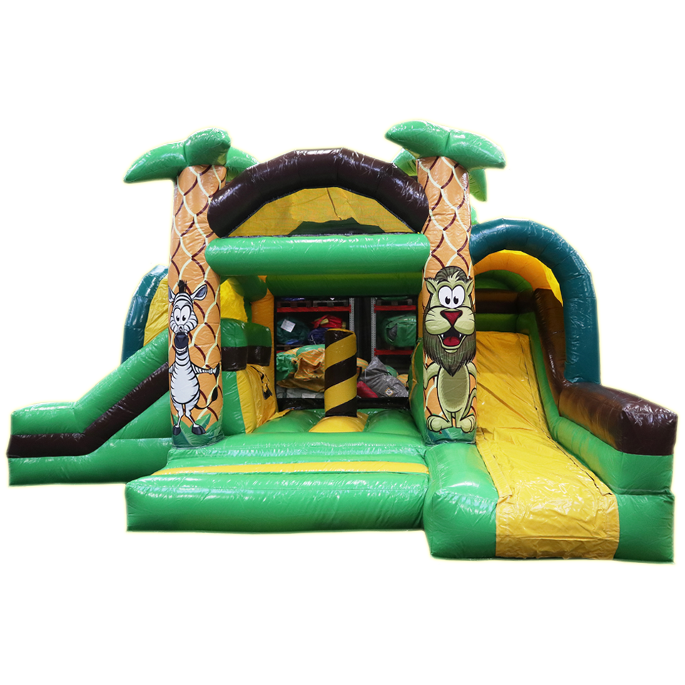 Springkasteel met 2 Glijbanen Jungle